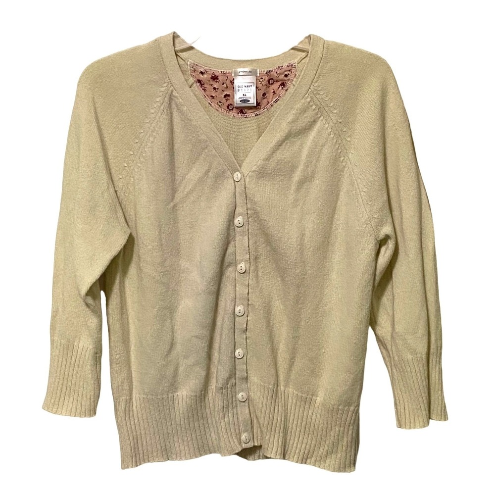 Old Navy Cardigan Sweater Youth XL‎ Cream Classic Preppy Cottagecore Lambs Wool